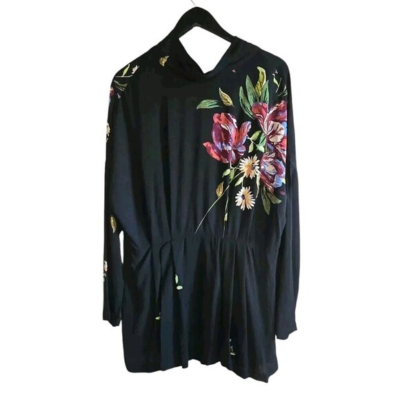Free People Boho Black Floral Dress Women's Medium  Open Back Neck Tie Mini - Picture 1 of 10